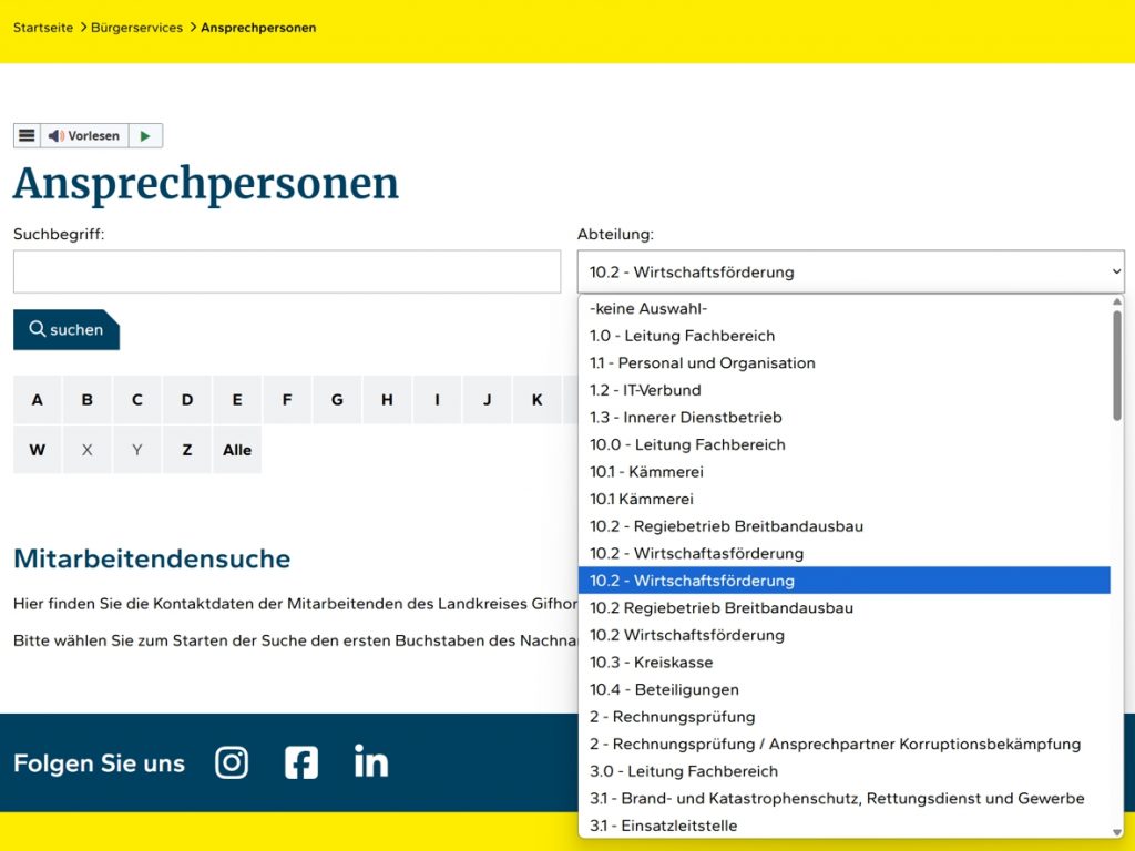 Abteilungssuche